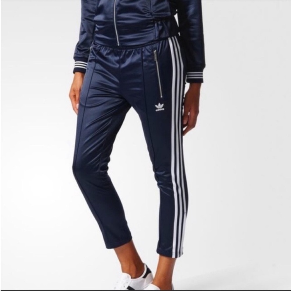 Adidas Navy blue satin cigarette pants